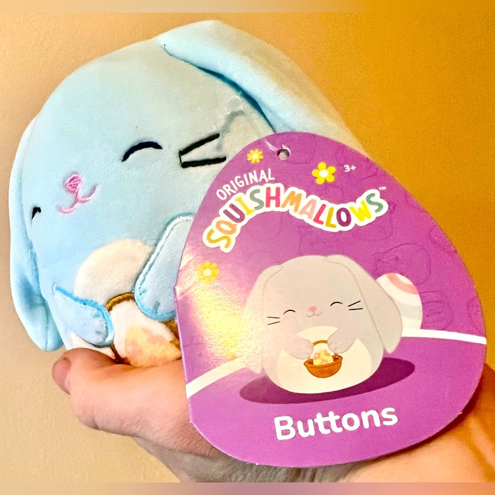 Buttons Blue Easter Bunny Squishmallows 4”